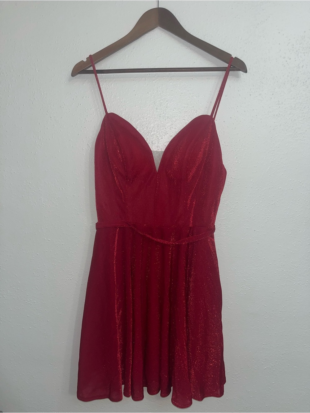 Red Glitter Spaghetti-Strap Mini Dress
